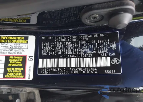 2020 Toyota Camry Le из США, поврежденный, VIN 4T1C11AK7LU509723